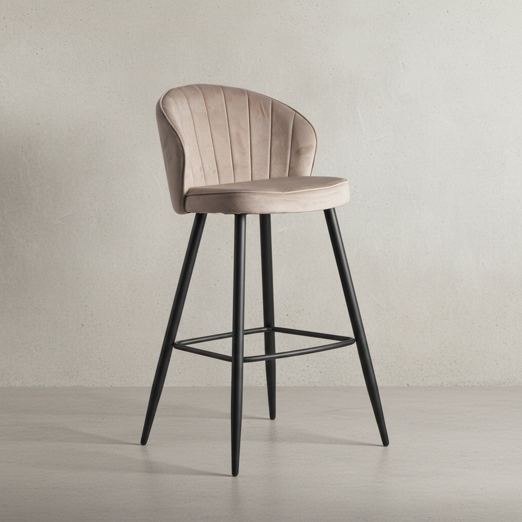 KADIMA DESIGN Barhocker ADIGE: Skandinavisches Design, Samtbezug, Metallbeine, 110 kg Belastung, Beige Farbe. - Bild 1