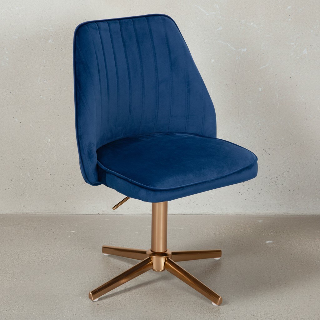 KADIMA DESIGN Samt Drehstuhl TANARO: Höhenverstellbar, 360° drehbar, Samtbezug, Eisenuntergestell, 120 kg Belastung.