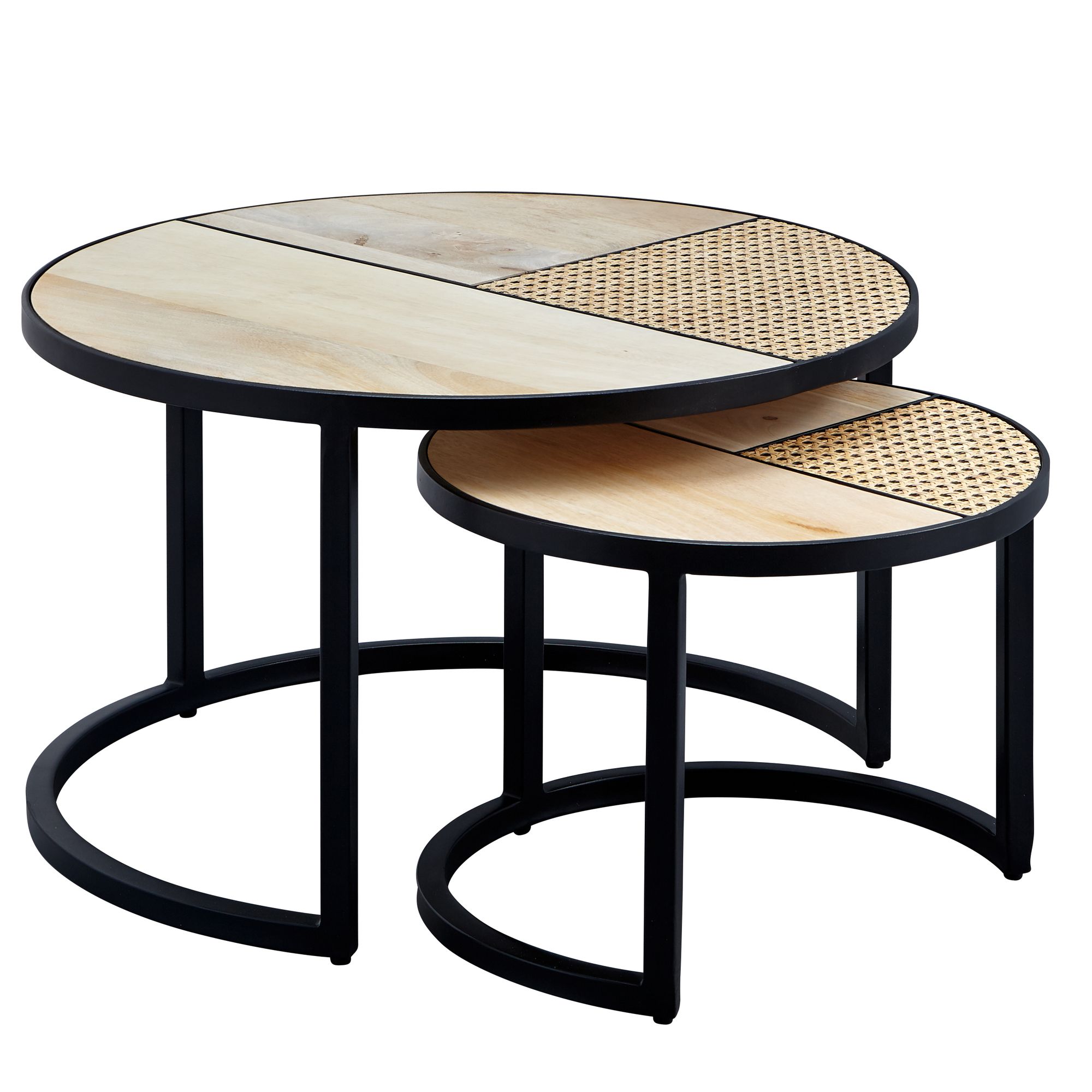 KADIMA DESIGN Industrie-Stil Beistelltisch Set, Rattan und Holz, Handgefertigt - Bild 1