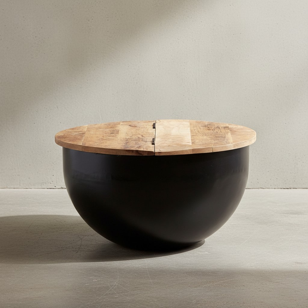 KADIMA DESIGN Industrial Couchtisch mit Metallk&ouml;rper & Mango Holzplatte, Aufklappbare Stauraumoption - Bild 1