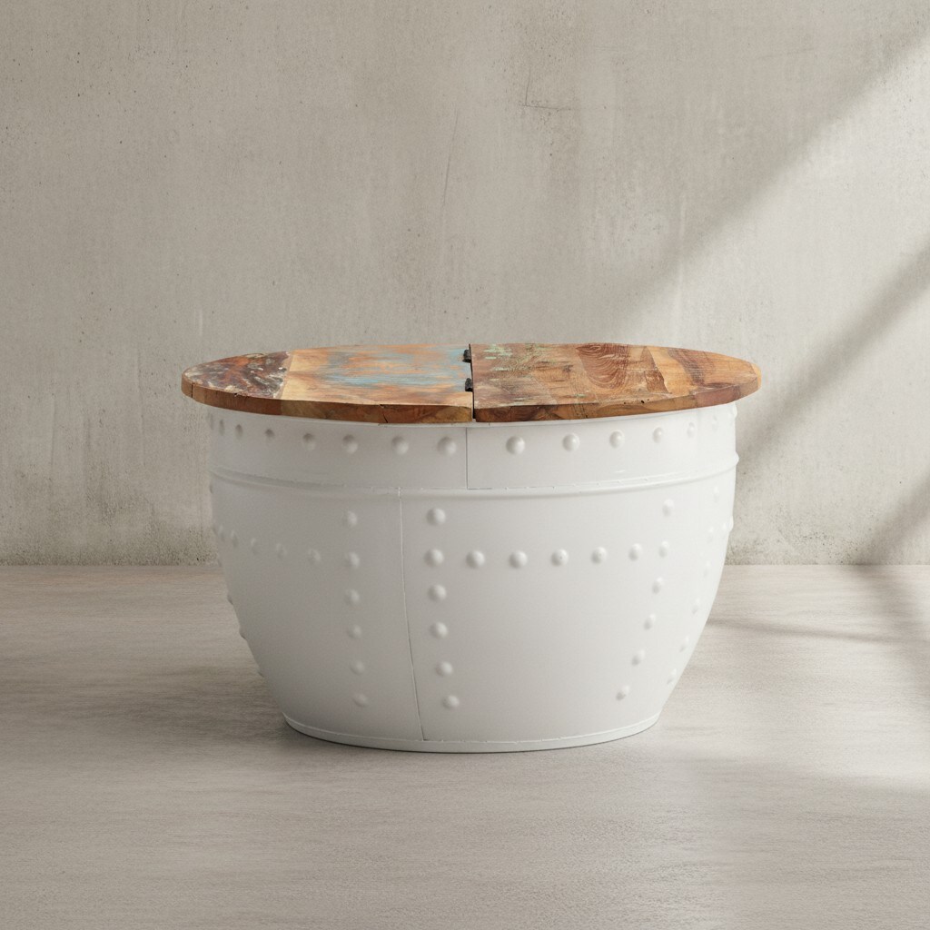 KADIMA DESIGN Massivholz Couchtisch SERCHIO: Industrieller Stil, klappbare Tischplatte, Metallgestell, 60x36x60 cm. - Bild 1