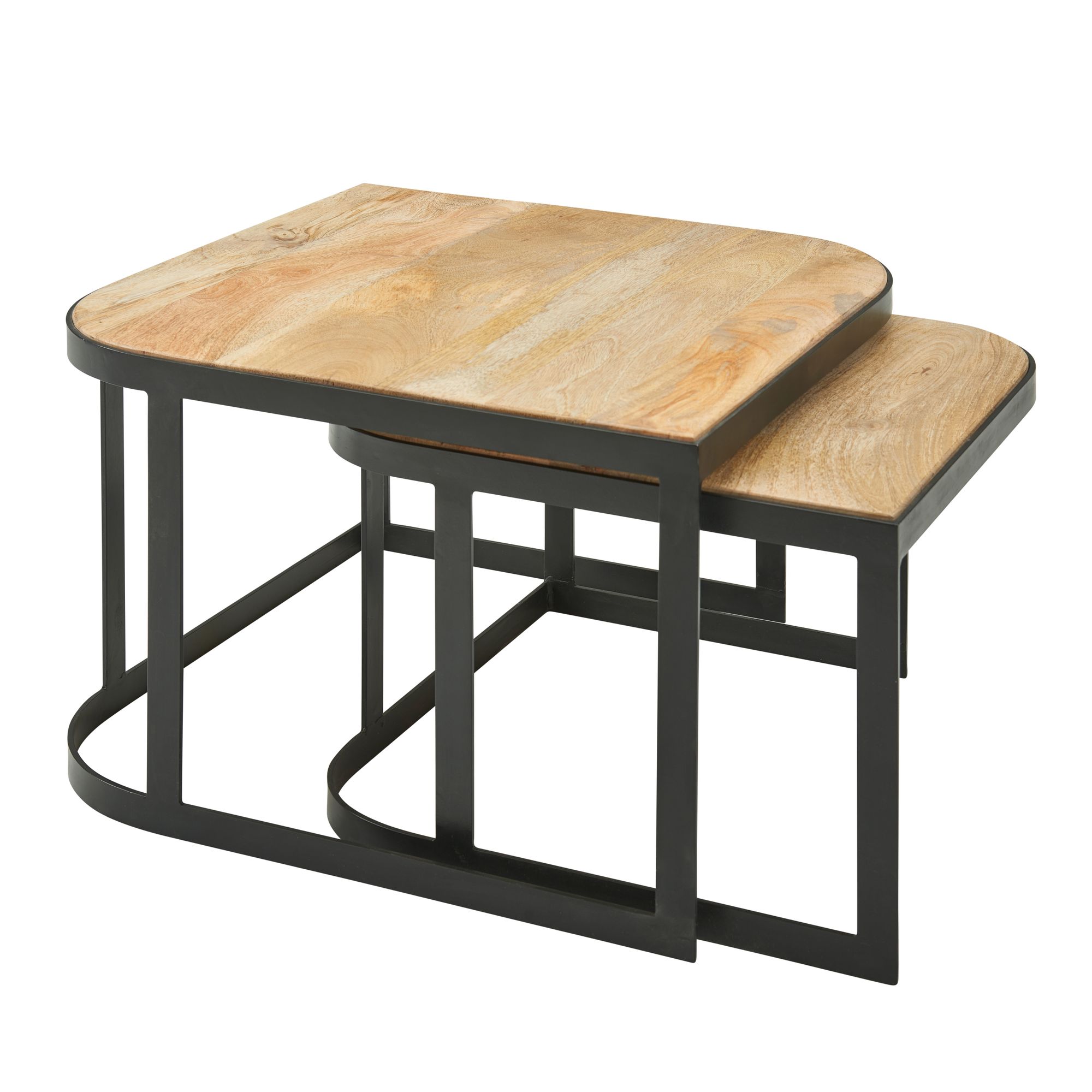 KADIMA DESIGN Massivholz Beistelltische TIMAVO: Industrielles Set, 60x40x60 cm & 50x35x50 cm, Mango-Massivholz, Eisen, abgerundete Ecken. - Bild 1