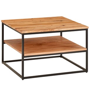 KADIMA DESIGN Industrial Couchtisch aus Akazienholz und Metallbeinen, Platzsparendes Design, Handgefertigt, Zwei Ablageflächen - Bild 1