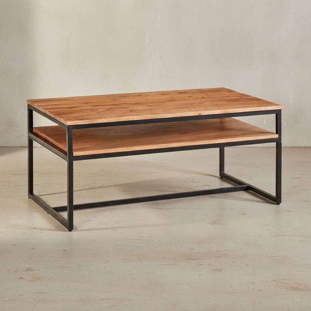 KADIMA DESIGN Vintage Industrial Couchtisch aus Akazieholz und Eisen, 2 Ablagen, 15 kg Belastbarkeit