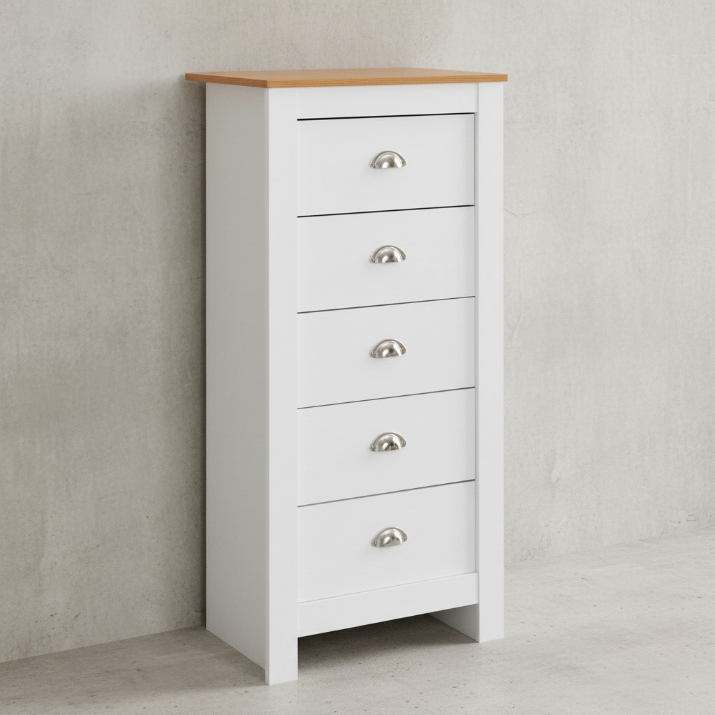 KADIMA DESIGN Eiche-Wei&szlig;es Sideboard, 5 Schubladen, Platzsparender Stauraum, Melaminharzbeschichtung - Bild 1