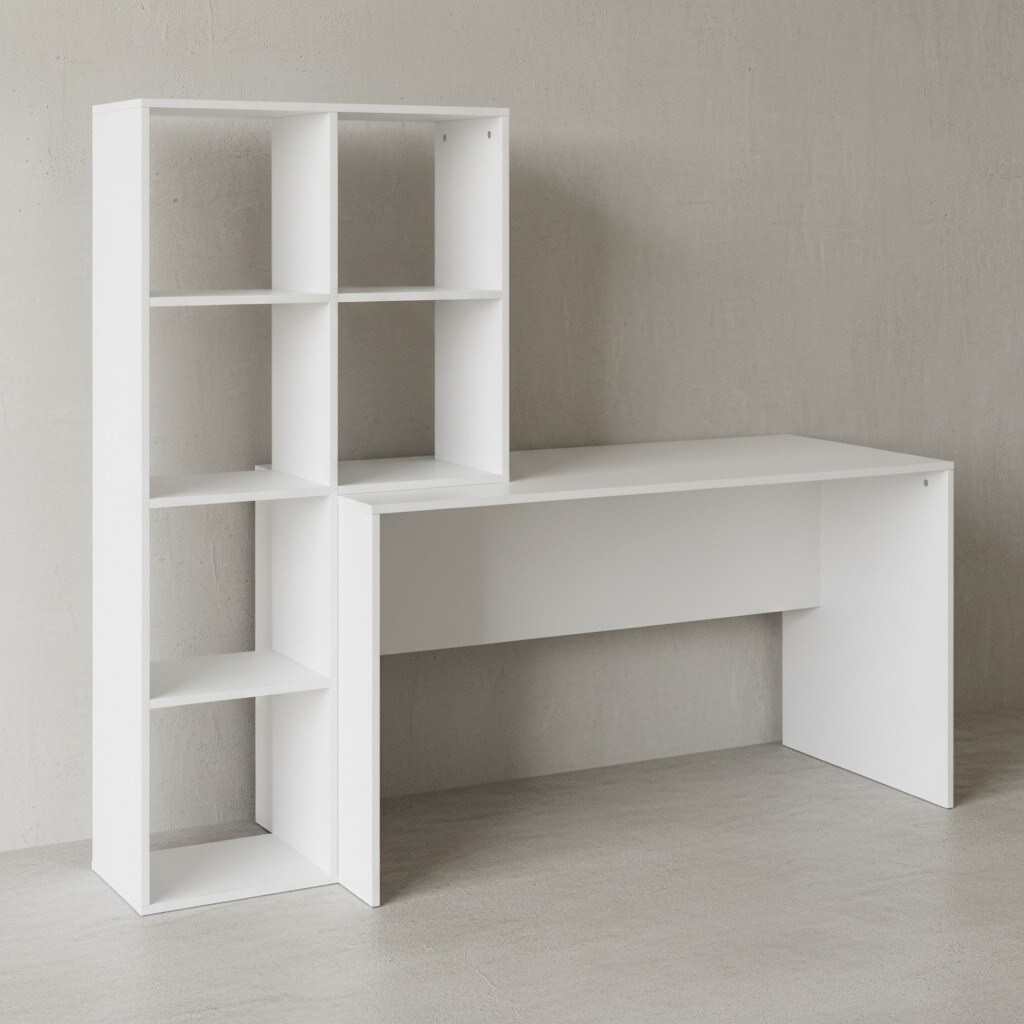 KADIMA DESIGN Gro&szlig;er Schreibtisch mit Regal, Puristisches Design, Melaminharzbeschichtung - Bild 1