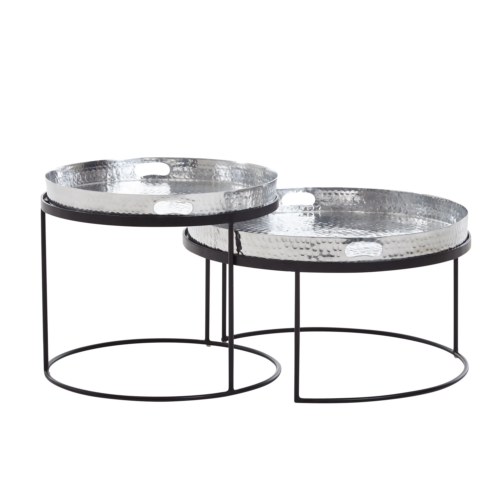 KADIMA DESIGN Couchtisch 2er Set, Silber/Schwarz, Hammerschlag-Strukturen, Griffmulde, Handgefertigt - Bild 1