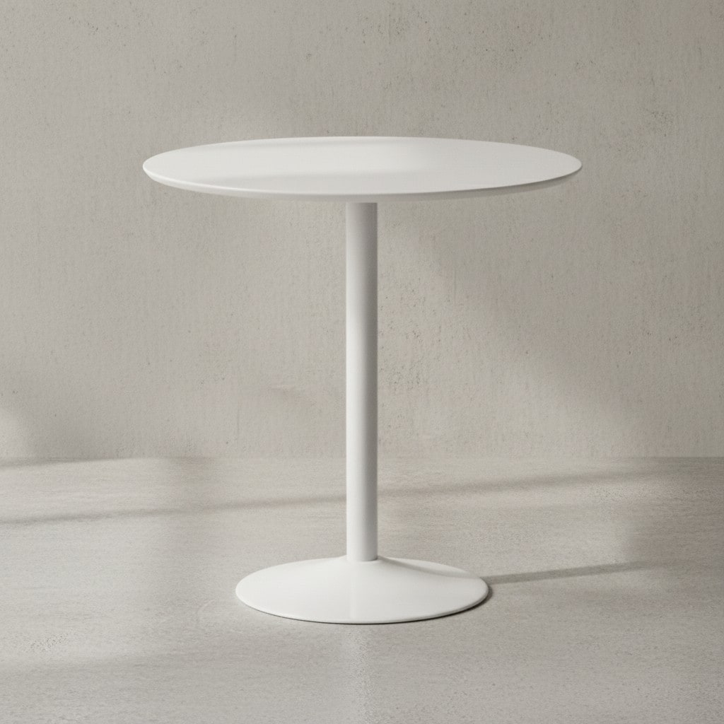 KADIMA DESIGN Moderner Hochglanz Esstisch für 2 Personen, Trompetenförmiges Standbein, Weiß, 75x75x74 cm
