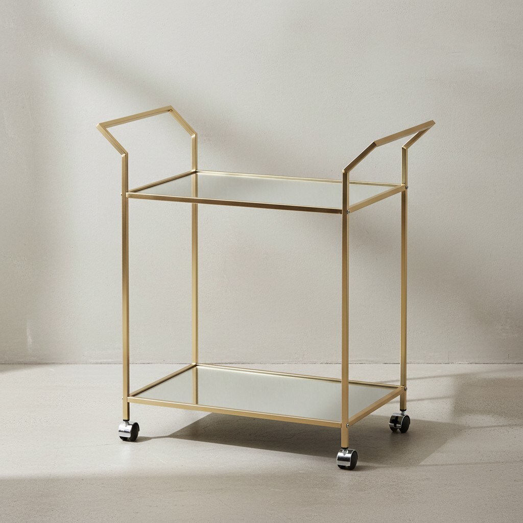 KADIMA DESIGN Servierwagen in Gold, Beistelltisch, Rollen, Verspiegelte Ablageflächen