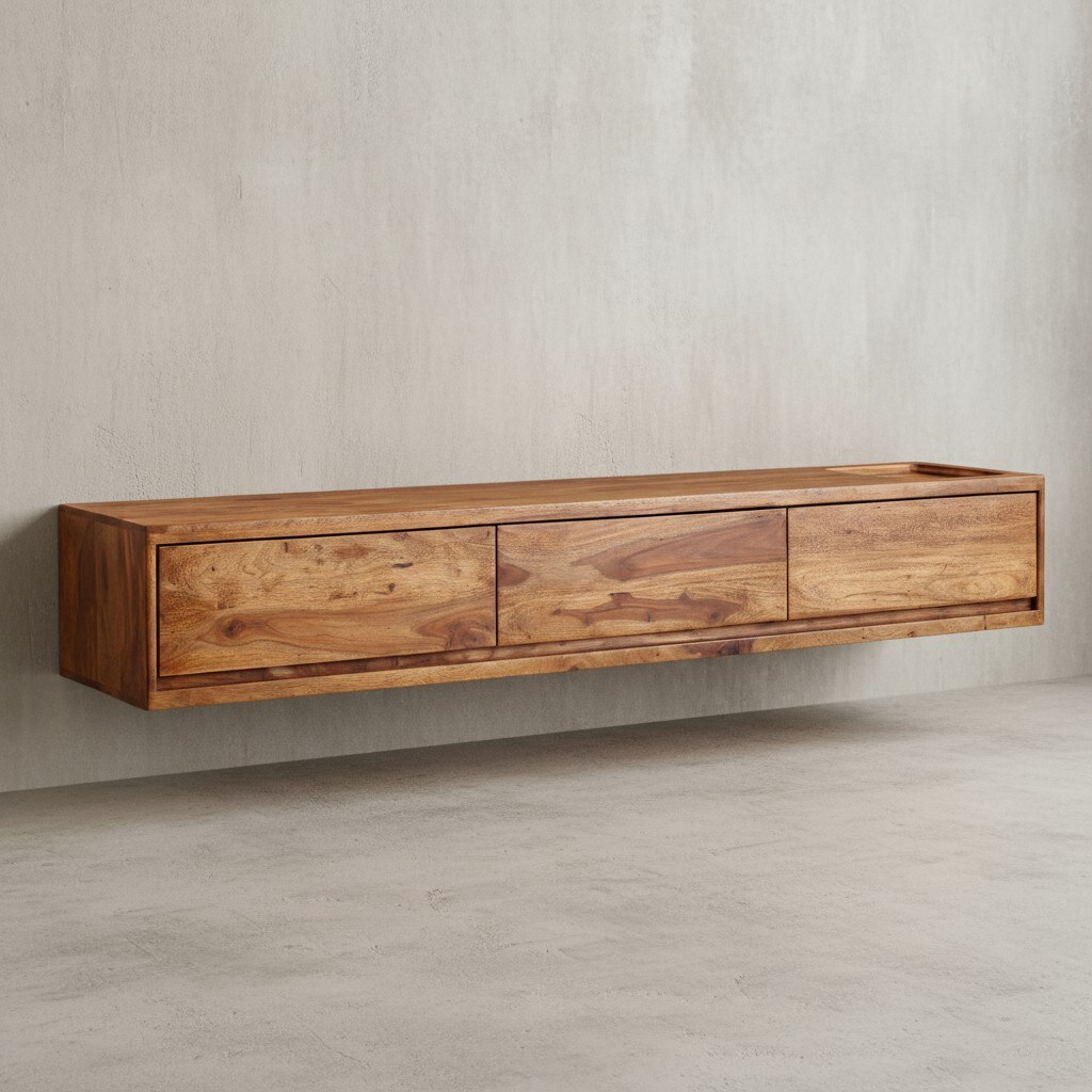 KADIMA DESIGN TV-Kommode zum Aufhängen, Sheeshamholz, bis 65 Zoll, 3 Schubladen