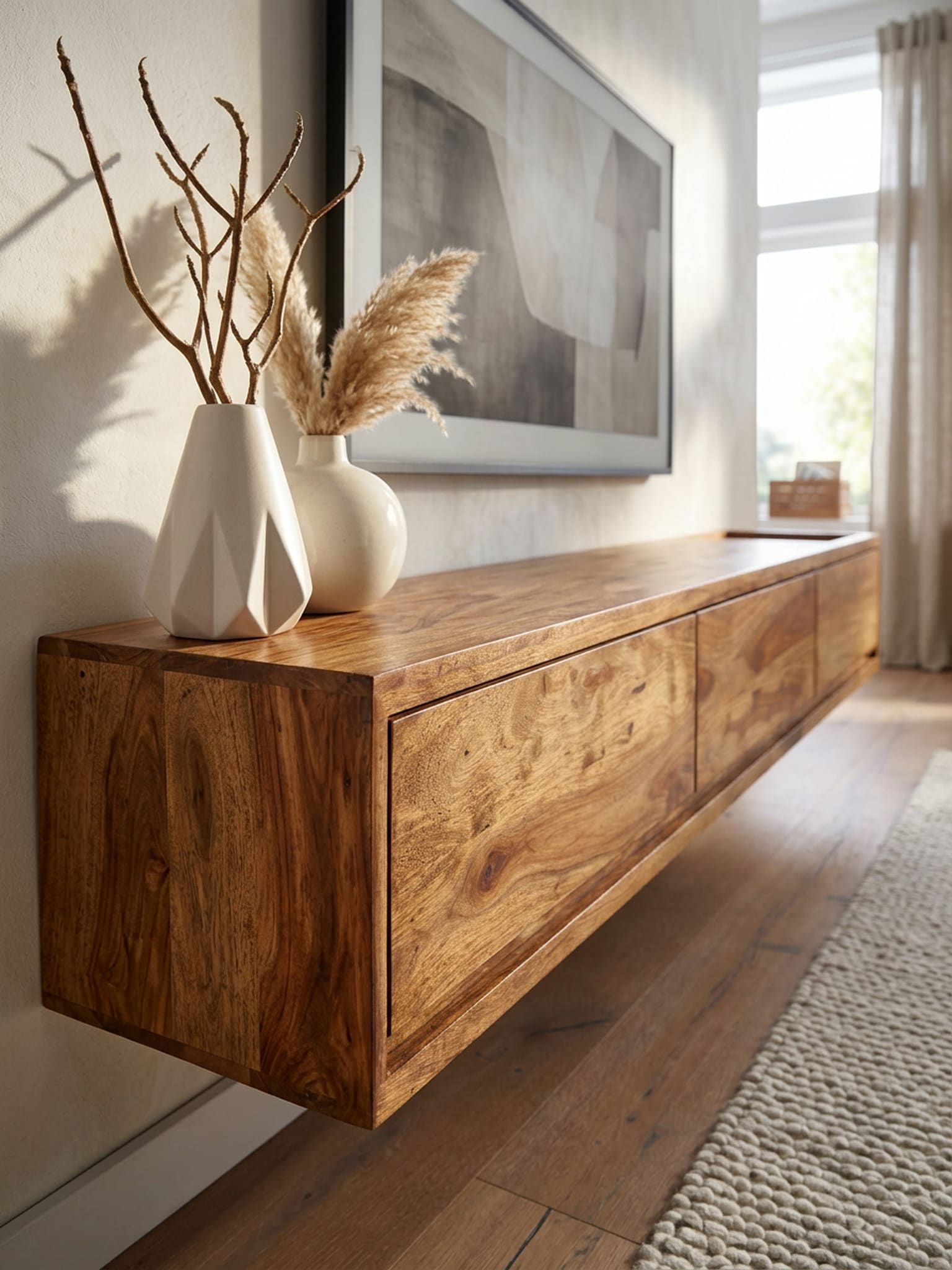 KADIMA DESIGN TV-Kommode zum Aufhängen, Sheeshamholz, bis 65 Zoll, 3 Schubladen online kaufen bei Netto
