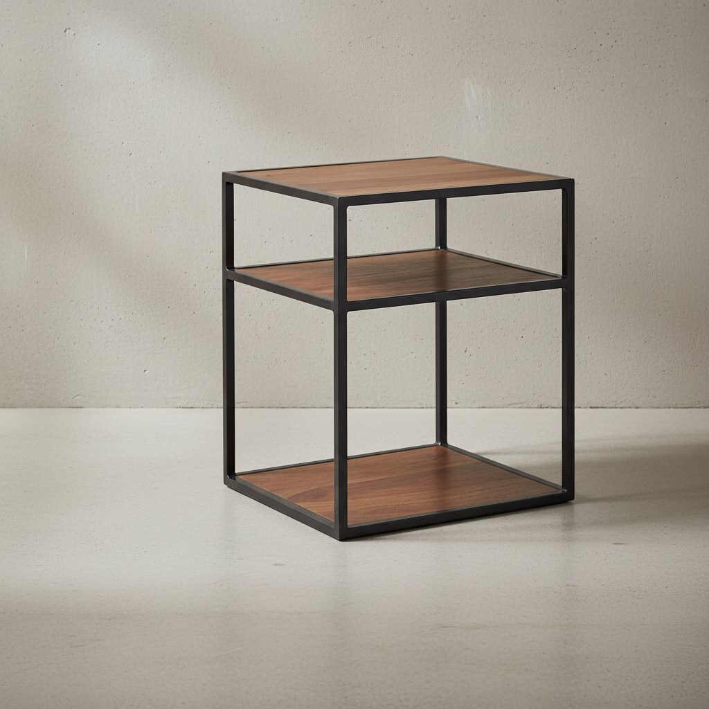 KADIMA DESIGN Massiver Sheesham-Holz Nachttisch, Industrie-Stil, 3 Ablagen, 40x50x35 cm - Bild 1