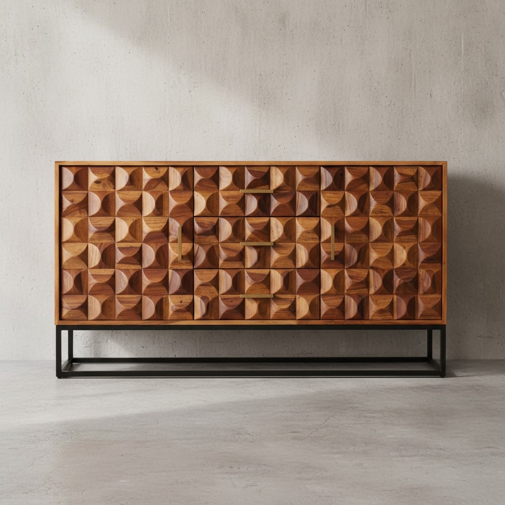 KADIMA DESIGN Sheesham Holz Sideboard, 145x81x45 cm, Industrial Design, Metallgestell - Bild 1