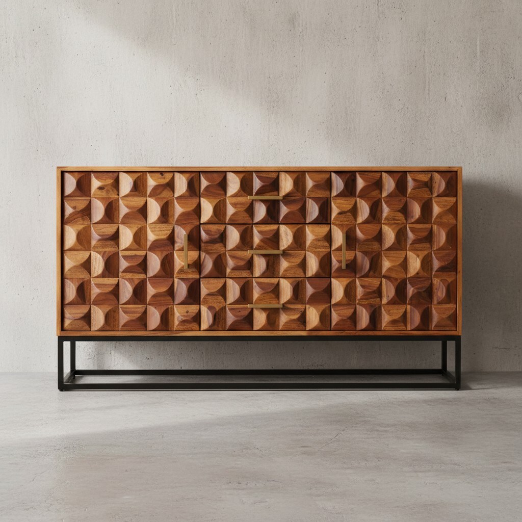 KADIMA DESIGN Sheesham Holz Sideboard, 145x81x45 cm, Industrial Design, Metallgestell