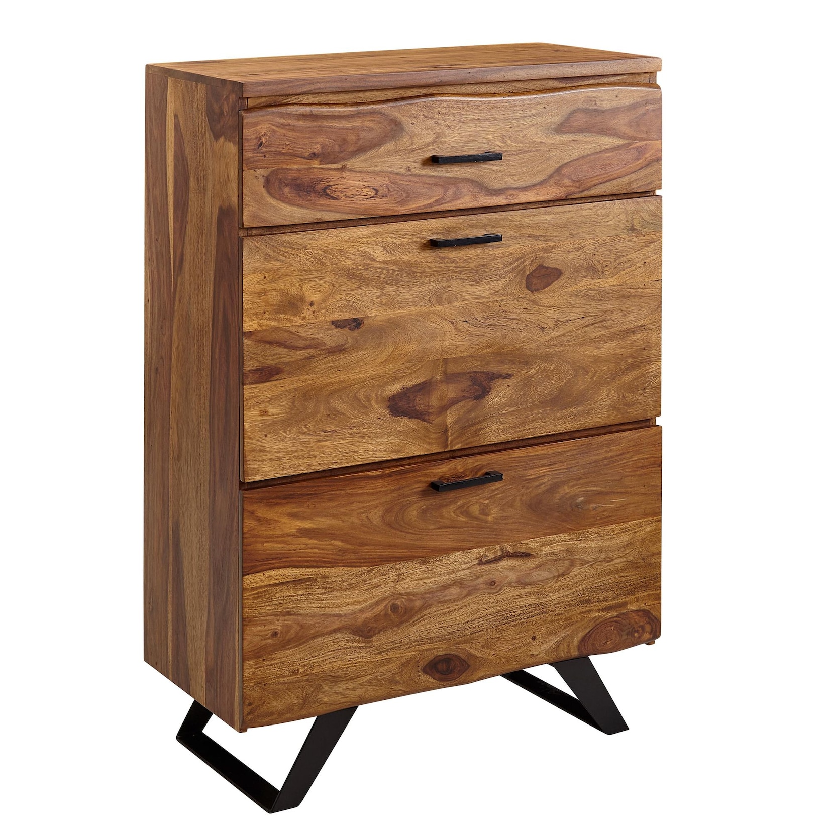 KADIMA DESIGN Kommode Sheesham, 80x120x41,5 cm, Highboard, Metallgestell, 3 Schubladen