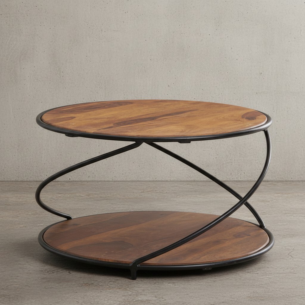 KADIMA DESIGN Couchtisch aus Sheesham Massivholz und Edelstahl, Schwarz/Braun, 2 Ablagefl&auml;chen - Bild 1