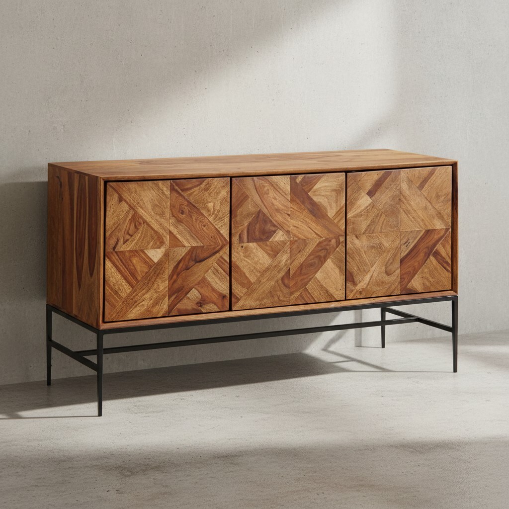 KADIMA DESIGN Massivholz Sideboard Sheesham, 123x70x45 cm, Industrial-Design, Stauraum