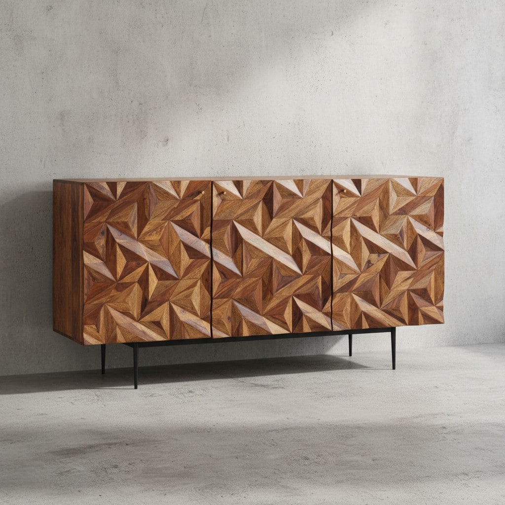 KADIMA DESIGN Sideboard "Metallux", Sheesham-Holz, 3D-Oberfl&auml;che, Braun, Modern - Bild 1