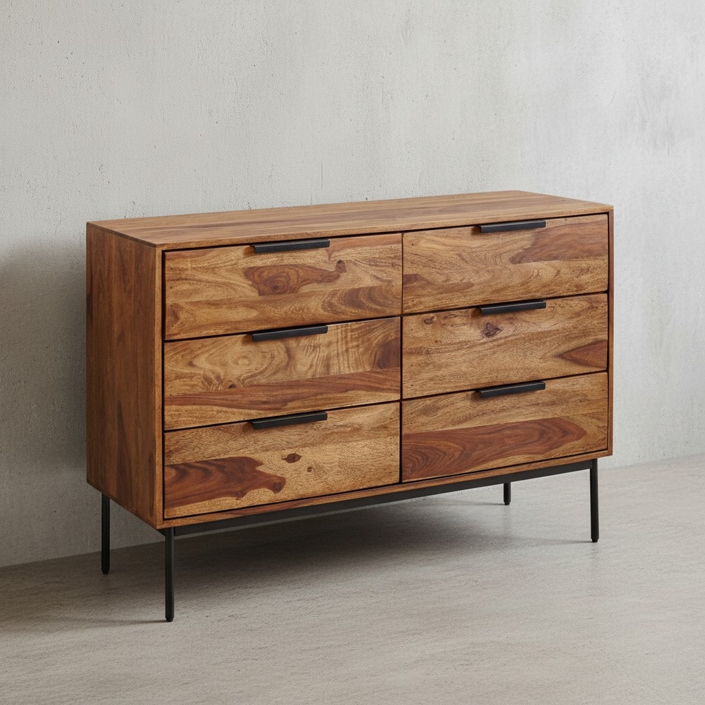 KADIMA DESIGN Kommode Sheesham und Metall, 117x80x42 cm, 6 Schubladen, Industriedesign - Bild 1