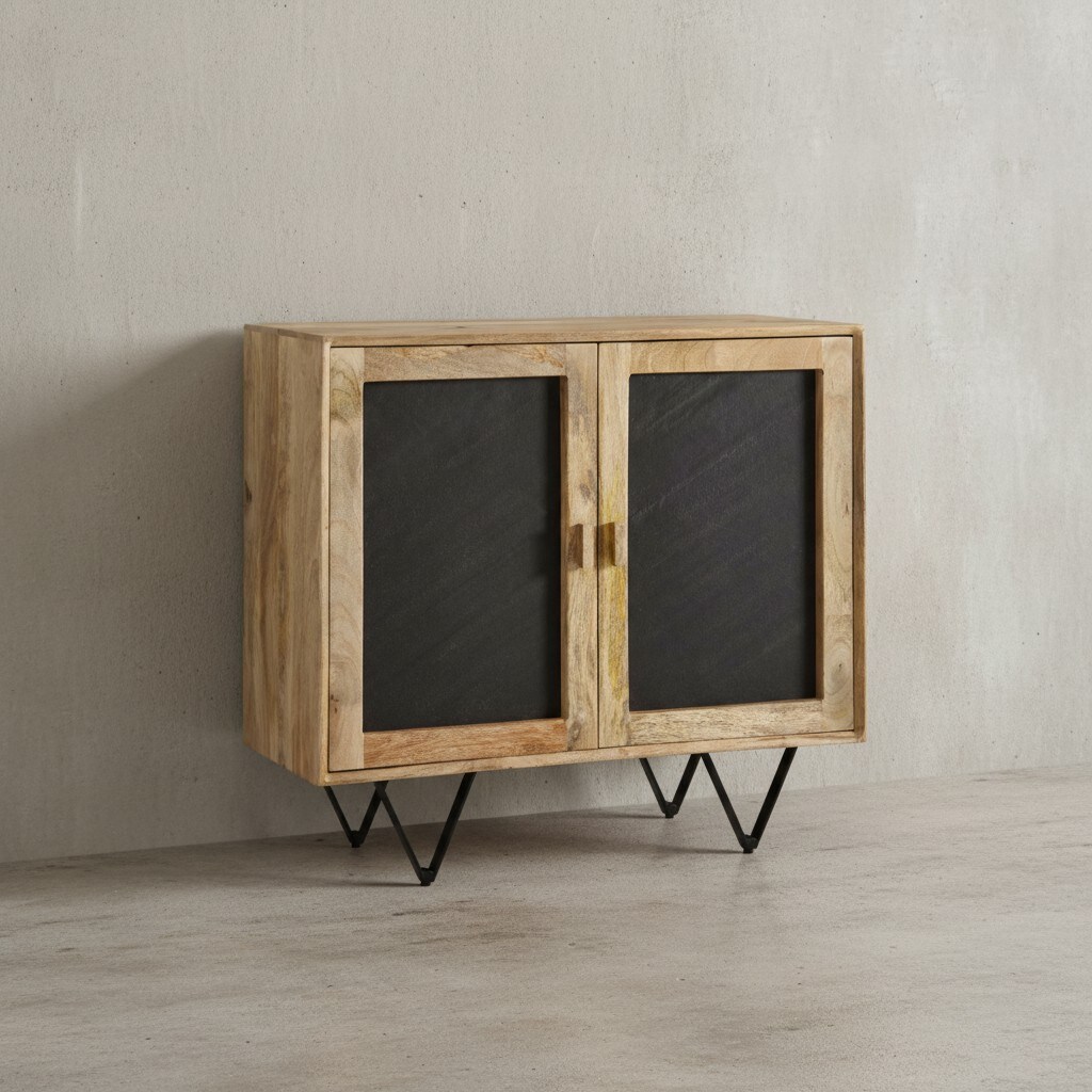 KADIMA DESIGN Sideboard, Mangoholz, Stauraum, anthrazitfarbene Türfronten, 80x75x35 cm