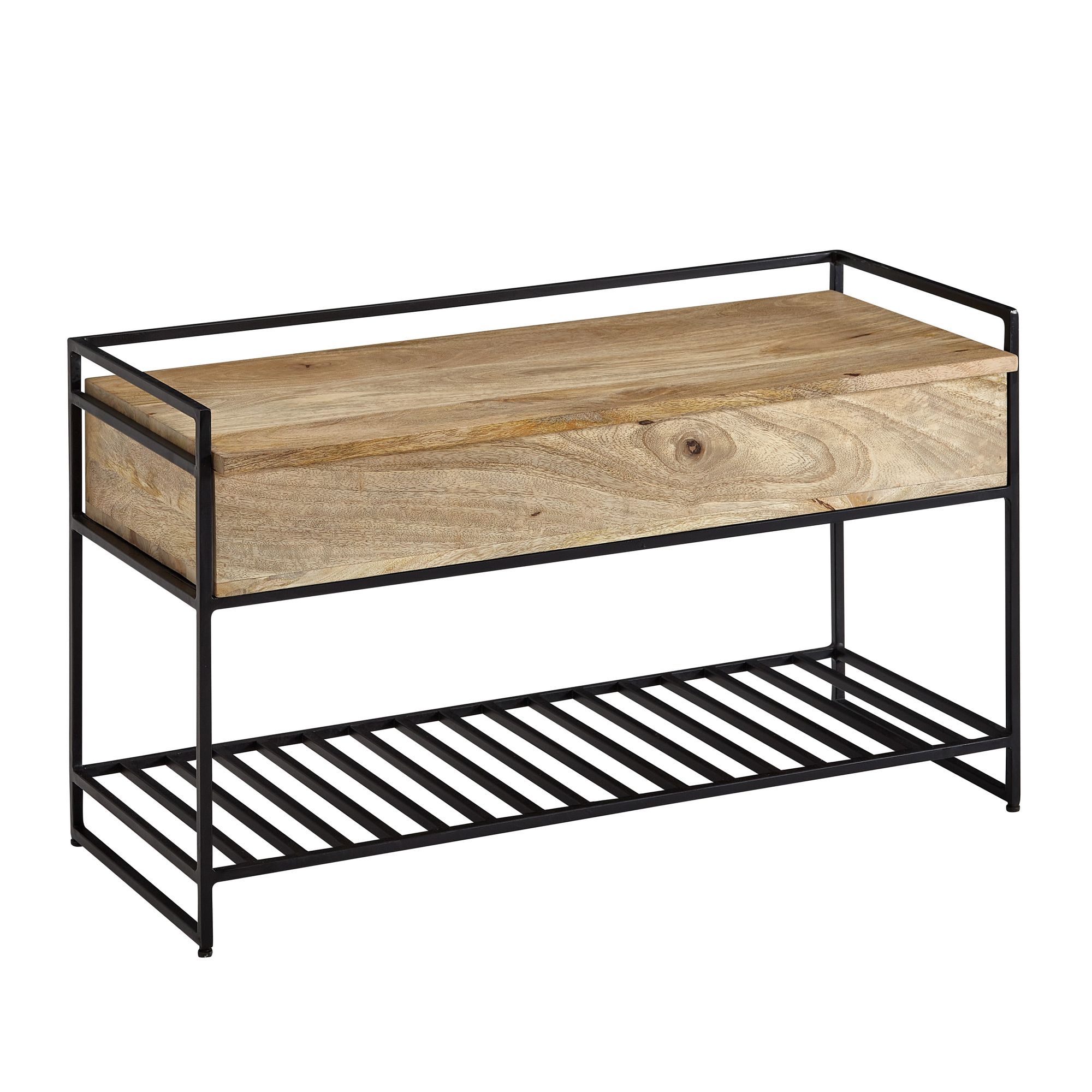 KADIMA DESIGN Flurbank SILLARO: Holz-Metall-Mix, hochklappbare Sitzfl&auml;che, 90x52x38 cm, Schuh-Aufbewahrung, 200 kg Belastung. - Bild 1
