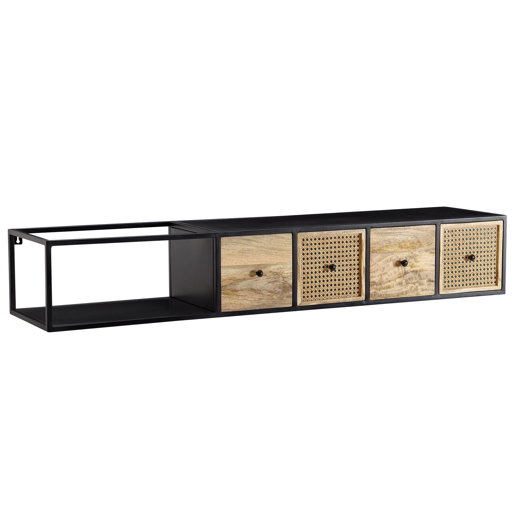 KADIMA DESIGN Lowboard H&auml;ngend Mango Massivholz/Metall, TV-Schrank, Schubladen & Rattan-Fronten - Bild 1