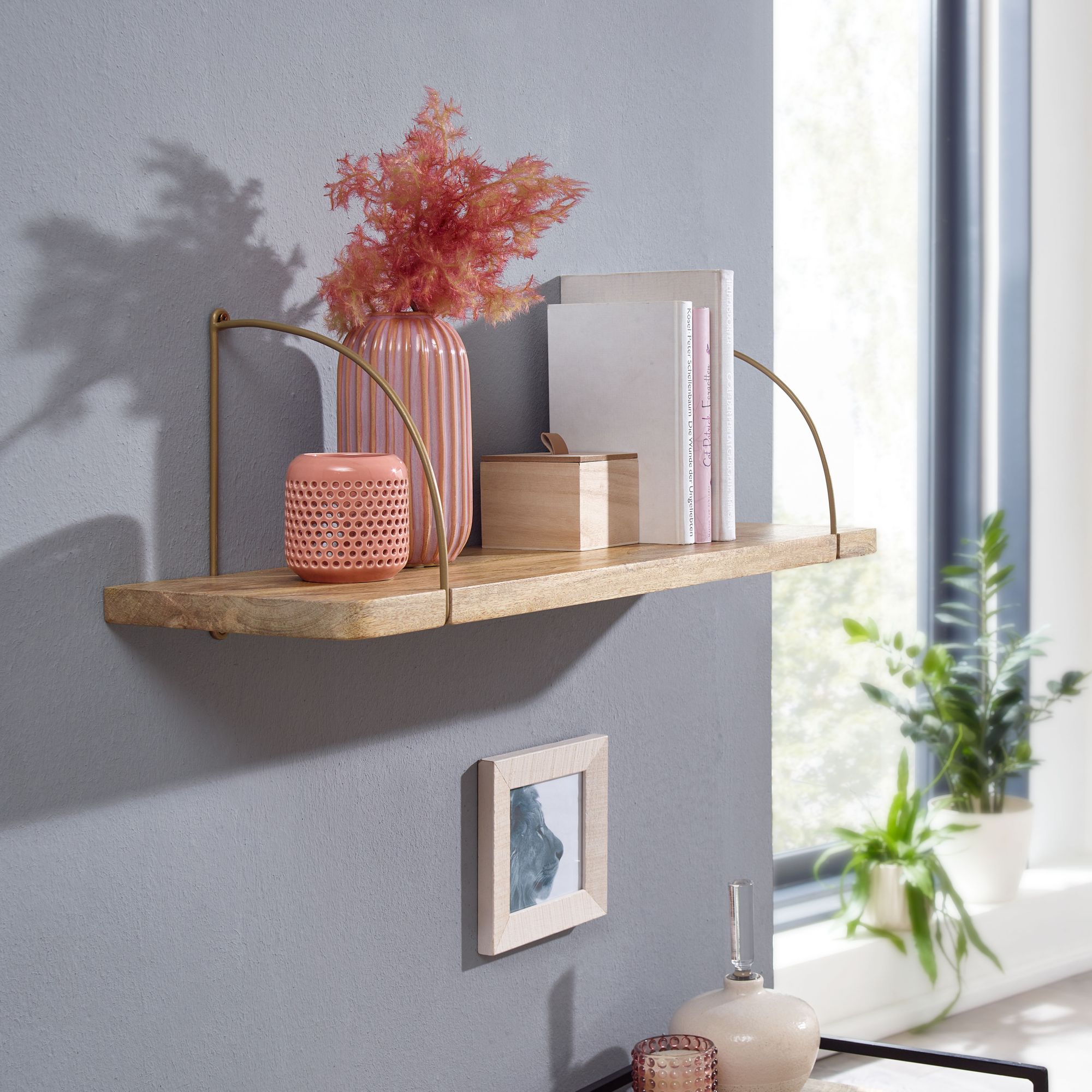 KADIMA DESIGN Wandregal TEVERE: Industrie-Stil, Mango Massivholz/Eisen, 60x22x25 cm, verschiedene Farben. - Bild 1