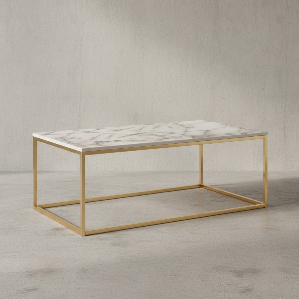 KADIMA DESIGN Couchtisch in Marmor-Optik mit Metallbeine, rechteckig, 100x60x40 cm - Serie MARBRIX