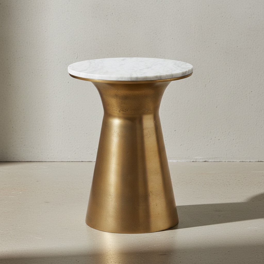 KADIMA DESIGN Echter Marmor Beistelltisch, luxuri&ouml;ses rundes Design, goldfarbenes Metallgestell, 35x35x45 cm - Bild 1