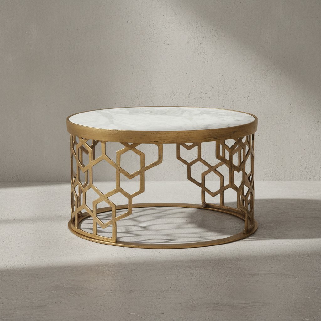 KADIMA DESIGN Couchtisch "Marble", luxuri&ouml;ser Marmor-Metalltisch, 60x60x36 cm, stilvolles Wohnzimmer-Design - Bild 1