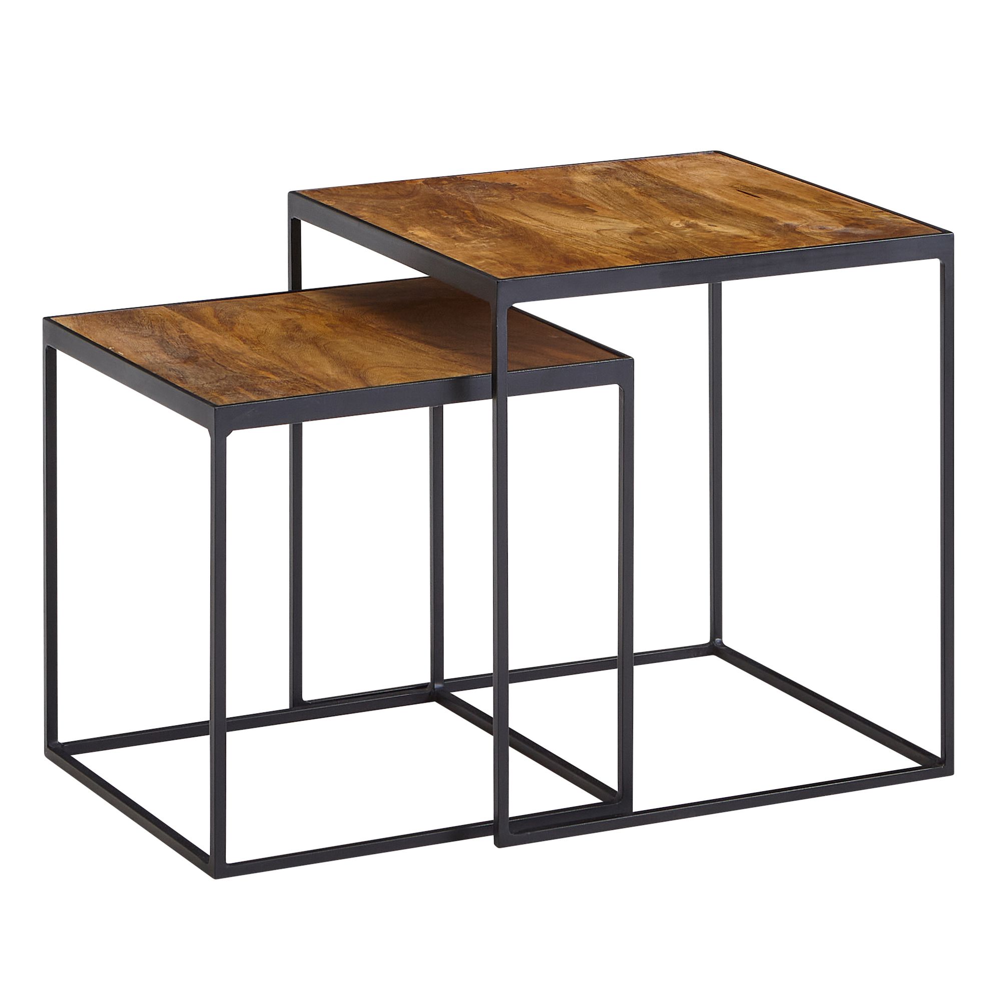 KADIMA DESIGN Mango Industrial: Beistelltische 2er Set, Massivholz, Metall, Unikate - Bild 1