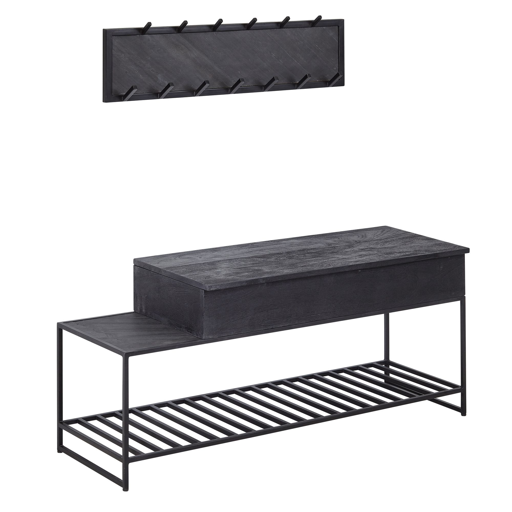 KADIMA DESIGN Industrial Garderoben-Set, Mango Massivholz, Wandgarderobe, Sitzbank, Regal - Bild 1