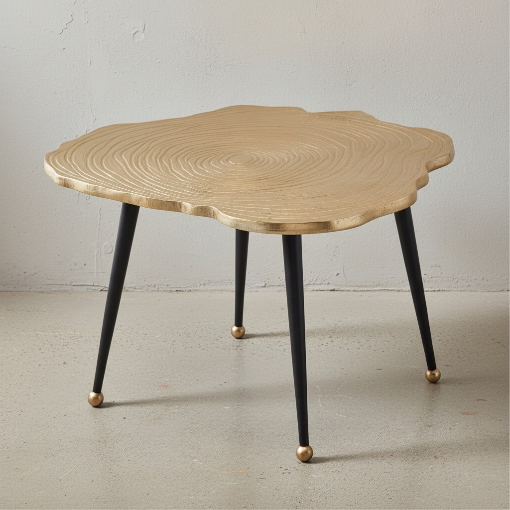 KADIMA DESIGN Moderner Couchtisch - Schwarz/Gold, Baumscheiben-Look aus Aluminium - Bild 1