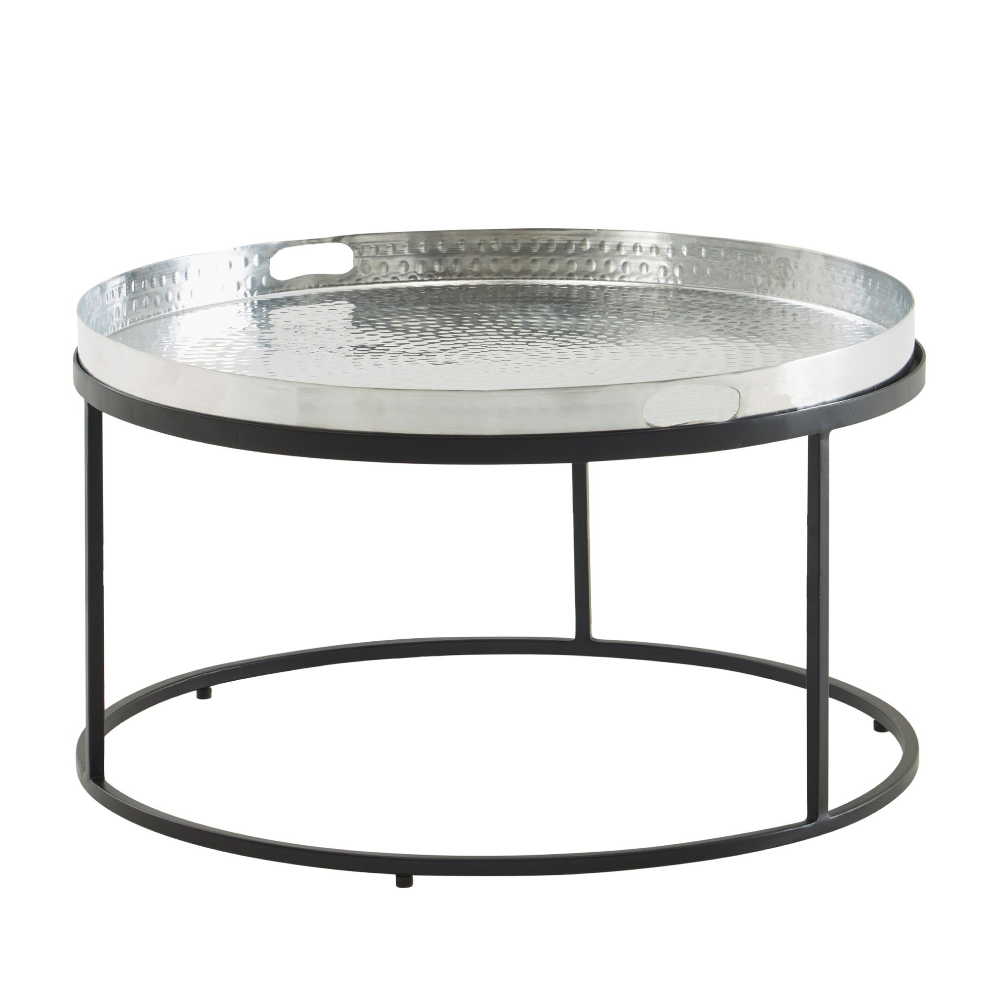 KADIMA DESIGN Couchtisch mit Hammerschlag-Struktur: Abnehmbares Tablett, Hammerschlag-Struktur, 62x62x36 cm, Aluminium und Eisen, silber-schwarz. - Bild 1