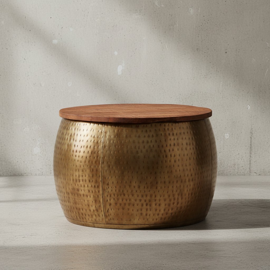 KADIMA DESIGN Moderner Couchtisch "Aurora" aus Massivholz, Braun/Gold, mit elegantem Design und Stauraum - Bild 1