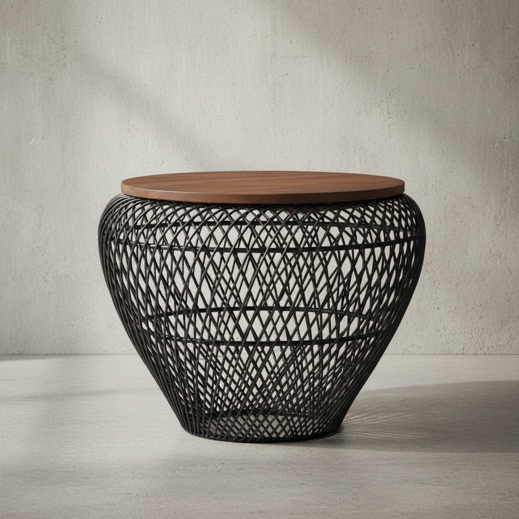 KADIMA DESIGN Runder Couchtisch mit Stauraum: Holz- und Metallgestell, innenliegender Stauraum, recyceltes Mango-Massivholz, 15 kg Belastbarkeit. - Bild 1