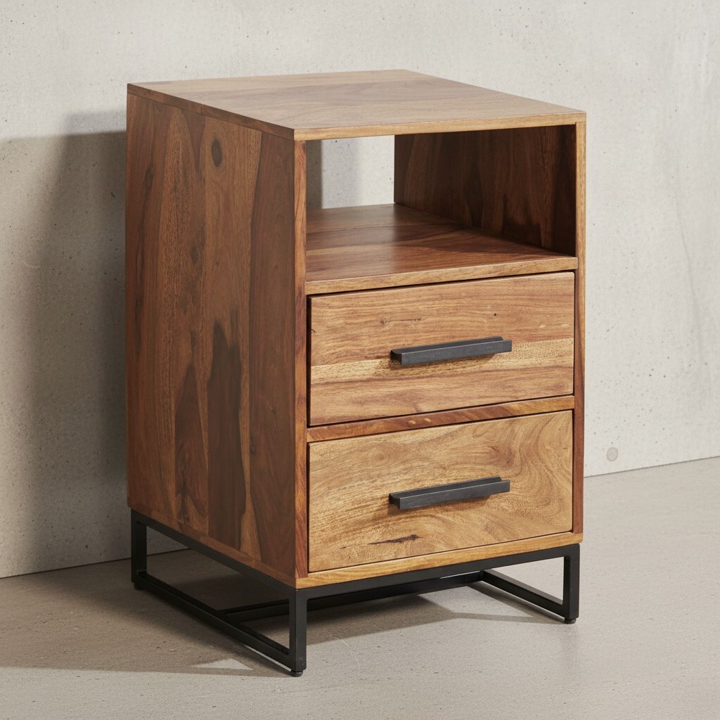 KADIMA DESIGN Moderne Nachtkommode im Industrial-Style, Massivholz- und Metall-Design, für Boxspringbetten