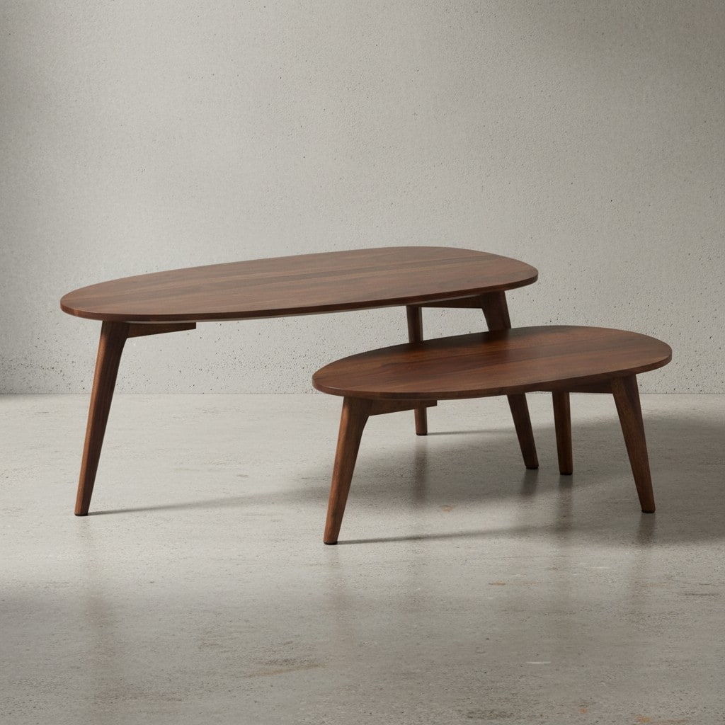 KADIMA DESIGN Retro-Couchtische, Sheesham Massivholz, 2er Set, Nierenform, Handgefertigt