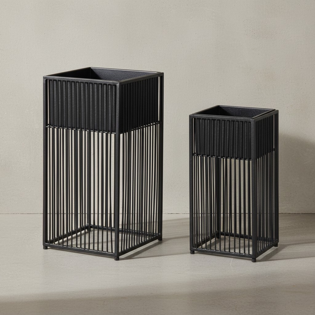 KADIMA DESIGN Blumentopf 2er Set Metall Pflanzk&uuml;bel Schwarz mit Gestell, Quadratisch - Bild 1