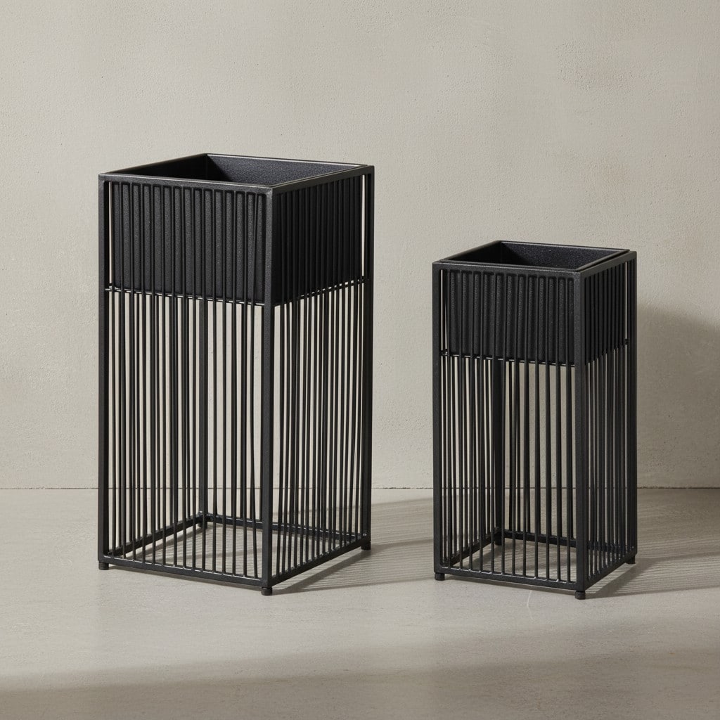 KADIMA DESIGN Blumentopf 2er Set Metall Pflanzkübel Schwarz mit Gestell, Quadratisch