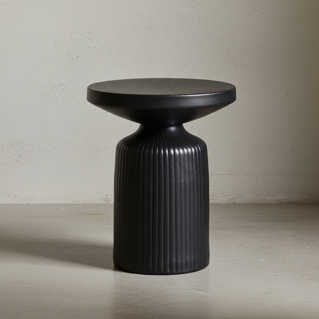 KADIMA DESIGN Eleganter Beistelltisch Schwarz, 40x40x50 cm, rund, Hammerschlag-Design - Bild 1