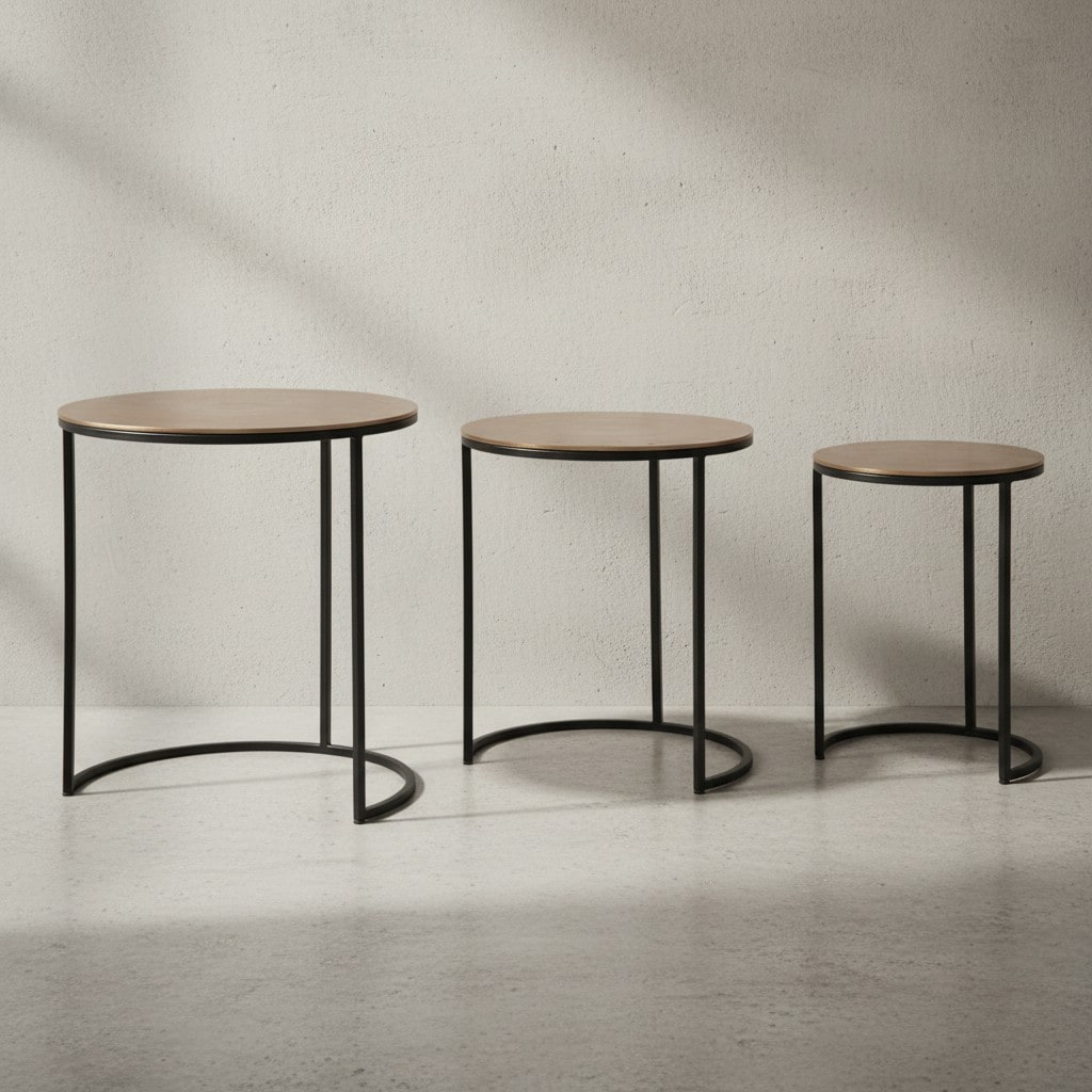 KADIMA DESIGN Eleganter Satztisch Metall Rund, 3er Set, Aluminium Gold/Schwarz - Bild 1