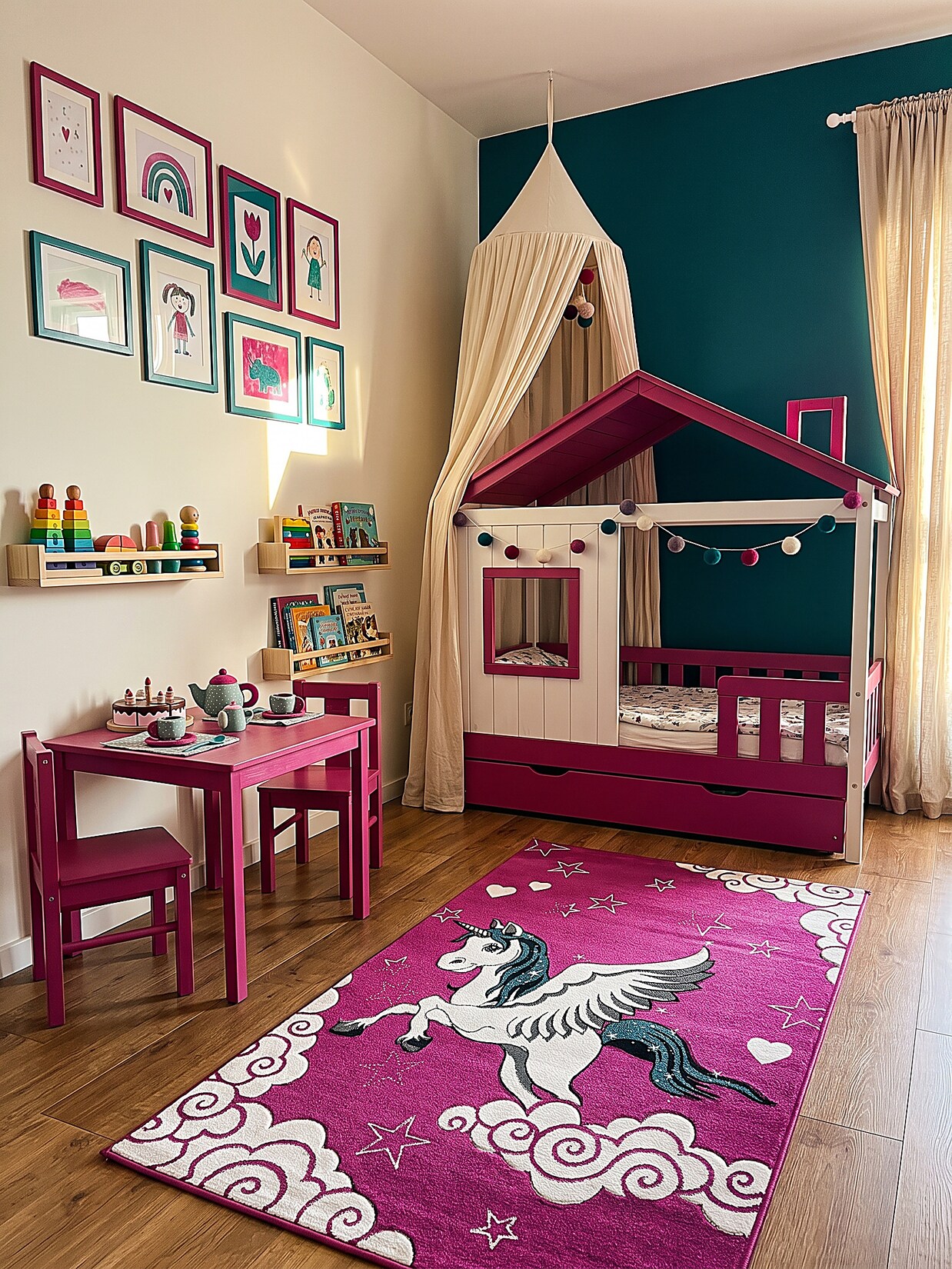 Kinderteppich Pflegeleicht Fuchsia 80x150 cm - CASOLA Kadima Design
