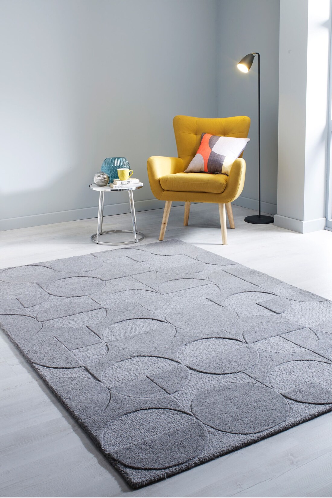 Wollteppich geometrisch Hellgrau 120 x 170 cm - DEBEN Kadima Design