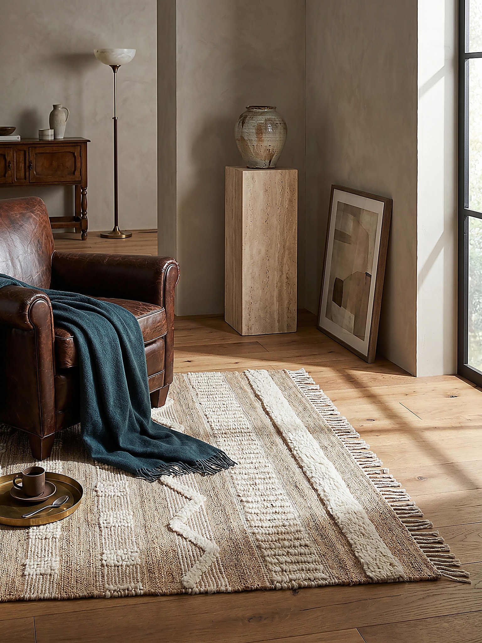 Jute-Teppich gestreift Natur-Wei&szlig; 200 x 290 cm - WHARFE | Kadima - Bild 1