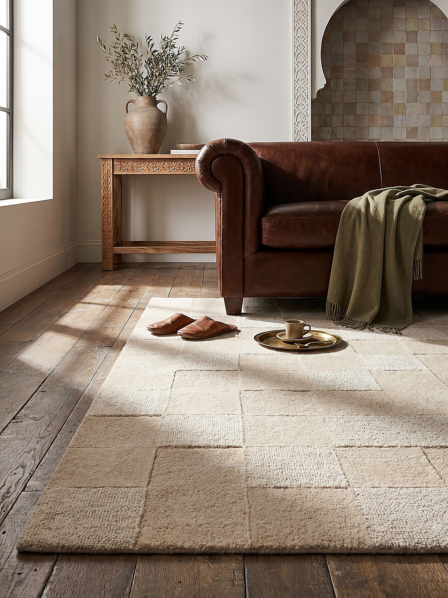 Wollteppich kariert Natur 200 x 290 cm - DEBEN | Kadima Design - Bild 1