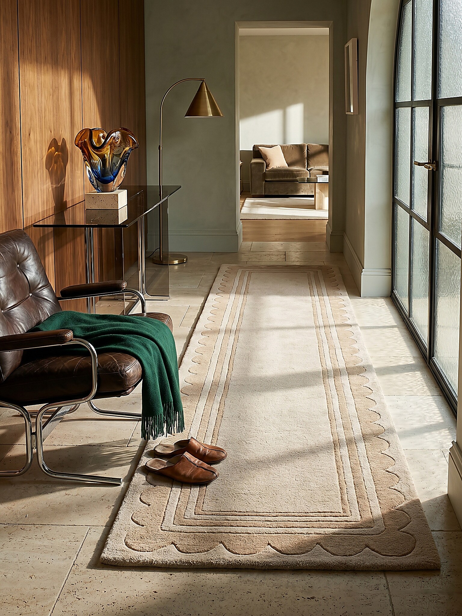 L&auml;ufer handgeschnitzt Beige 80 x 230 cm - WENSUM | Kadima Design - Bild 1