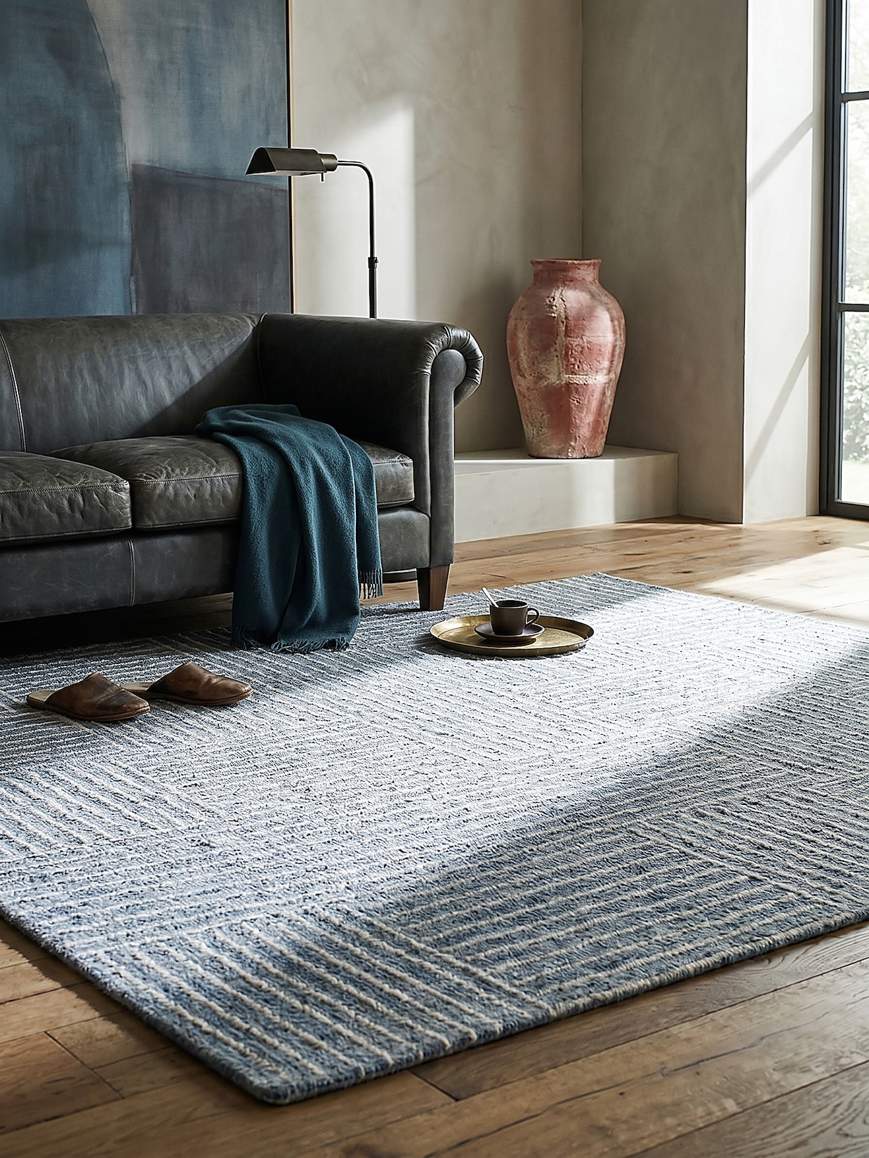 Wollteppich kariert Blau 120 x 170 cm - LEA Kadima Design