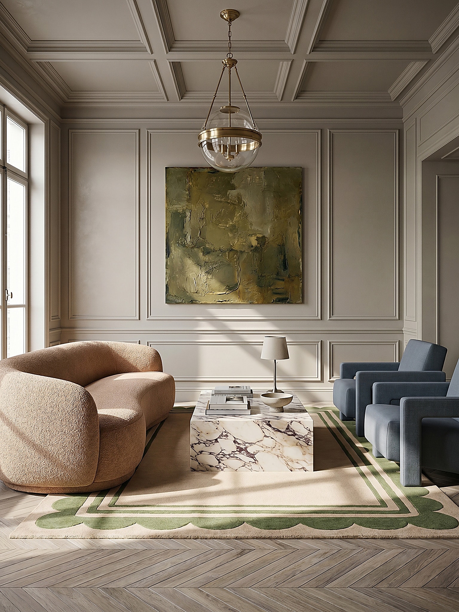 Wollteppich handgetuftet Gr&uuml;n-Beige 120 x 170 cm - WENSUM | Kadima - Bild 1