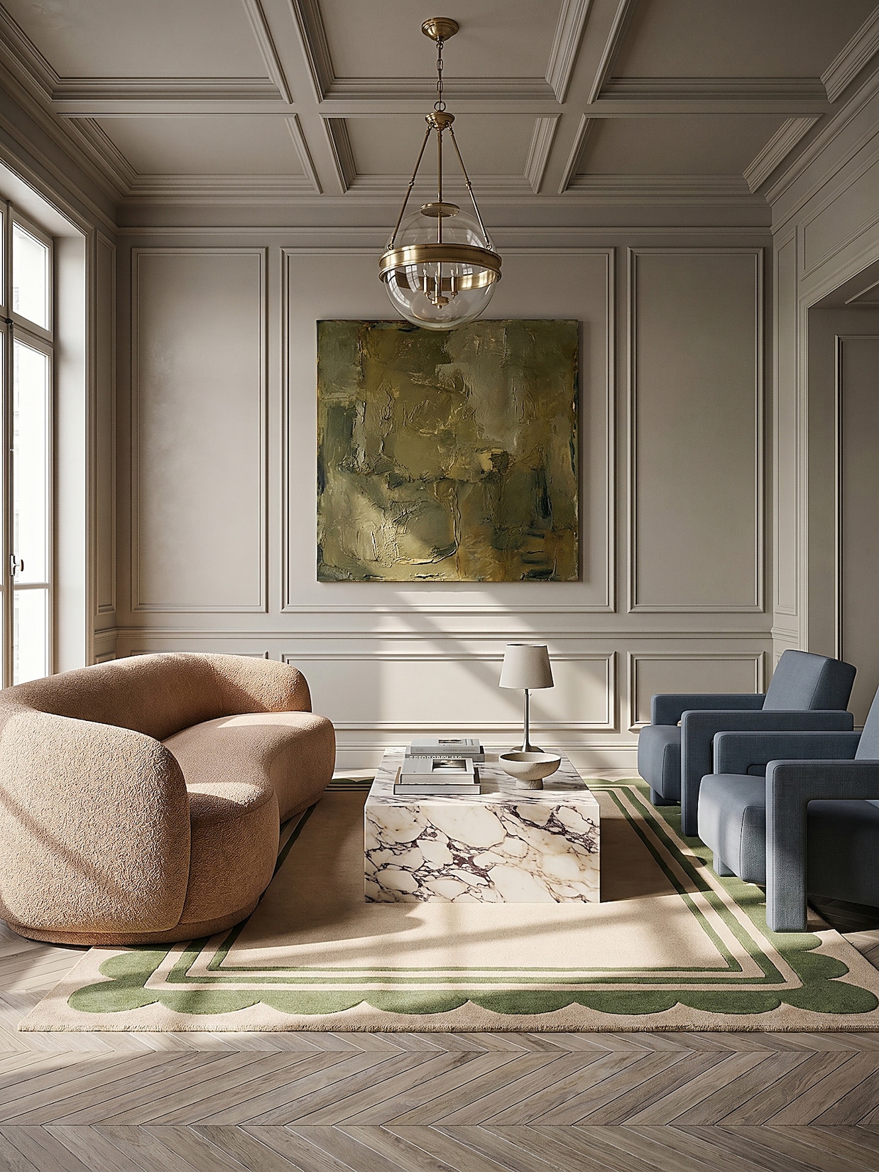 Wollteppich handgetuftet Grün-Beige 160 x 230 cm - WENSUM Kadima